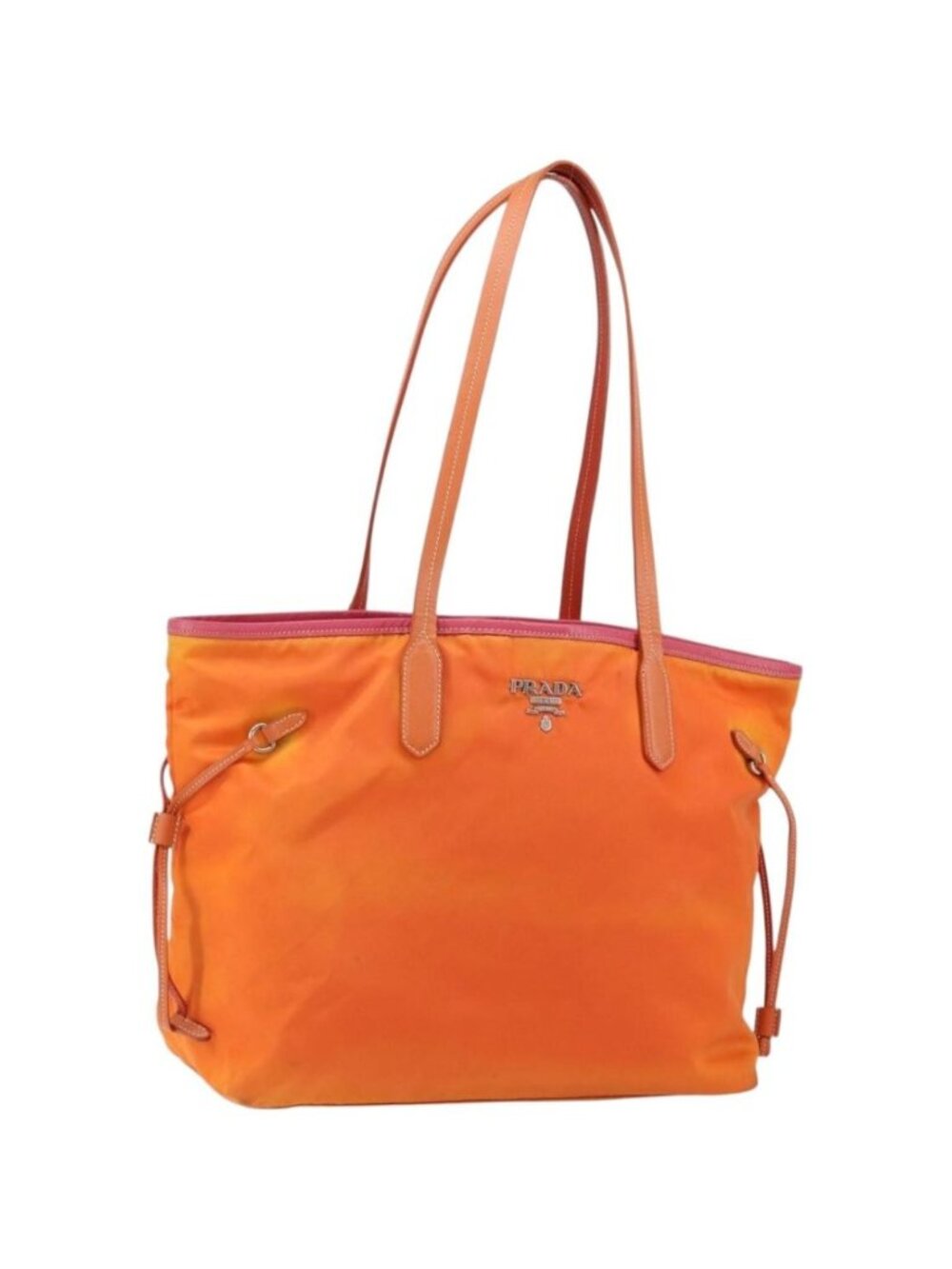 PRADA Tote Bag Nylon Orange Silver